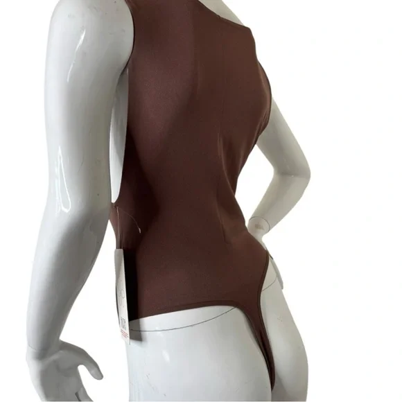AURA Sleeveless Thong tank top Bodysuit ultra stretch deep chocolate brown L XL - Picture 14 of 17